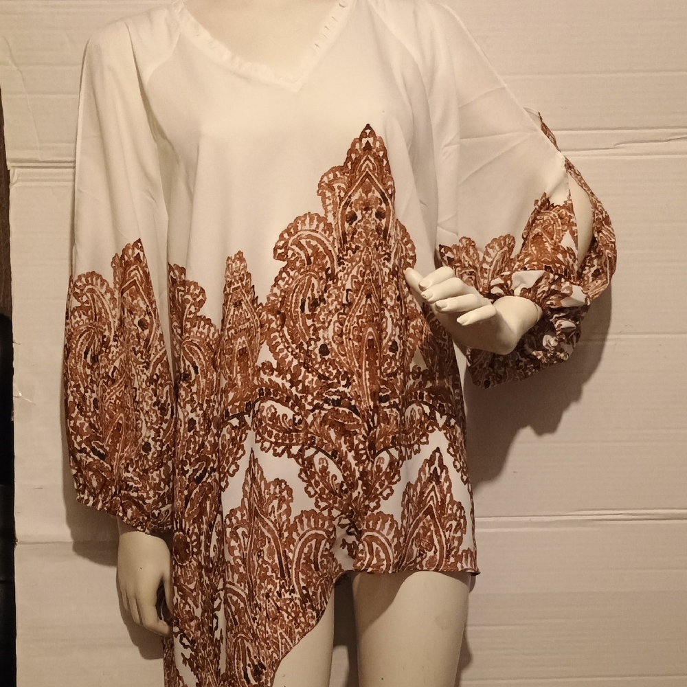 Cato White and Brown Paisley Tunic